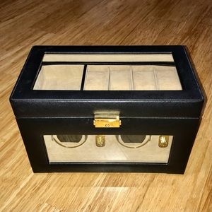 Wolf Designs Double Watch Winder Storage Box Black